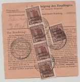 SBZ- Allgem. Ausgaben, 1949, Mi.- Nr.: 187 (8x) vs + rs. auf Paketkartenstammteil von Löderburg nach Pr. Oldendorf