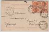 Russland, 1900, 1 Kop. (4x) als MeF auf Auslands- Bildpostkarte von Hapea (?) nach Halle (D.)