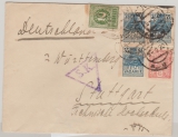 Estland, 1920, 130 Penni MiF auf Auslandsbrief von Tartu nach Stuttgart, mit Zensurstempel