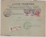 Italien, 1922, 1,6 Lire MiF (mit Firmenlochungen) auf Auslands- Einschreiben von Triest nach Mannheim, mit Zensur!!!