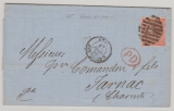 GB, 1863, 4 P. als Ef auf Auslandsbrief von ... nach Tarnac (Fr.), mit div. Transit- und Ankunftsstempel, vs. + rs.