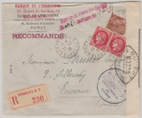 Frankreich, 1939, 4,75 Fr. in MiF auf eingeschriebenem Auslandsbrief von Bordeaux nach Luzern (CH), mit 2x Zensur!