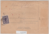 Österreich- Ungarn, 1908, 1 Kr. (3x, 2x vs. + 1x rs.) auf Auslands- Paketkarte für 3 Pakete von Kgl. Weinberge nach Basel (CH)