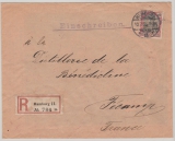 Germania, 1905, Mi.- Nr.: 75 (mit Firmenlochung) als EF auf Auslandseinschreiben von Hamburg nach Fecampe (Fr.)