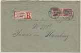 Germania- Reichspost, 1901, Mi.- Nr.: 60 (2x) als MeF auf Einschreiben- Fernbrief von Braunschweig nach Hamburg