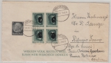 III. Reich, 1937, Mi.- Nr.: Bl. 7 u.a. in MiF auf Auslandsbrief von FF/O nach Rifugio Icaro (It.)