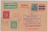DR / Infla, 1922, Antwort- GS- Postkarte (Mi.- Nr.: 139 I), mit ZS- Frankatur, von München via Nürnberg nach Deisenhofen