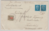 DR / Weimar, 1929, Mi.- Nr.: 416 (2x) + CH Nachportomarke, per Dt. Seepost, Westafrikalinie nach Zürich