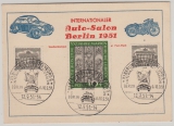BRD, 1951, Mi.- Nr.: 139 u.a. auf Erinnerungskarte zum Berliner Automobilsalon, 1951, mit Sonderstempel, nicht gelaufen