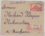 DR, Infla, 1920, Mi.- Nr.: A 113 als EF auf Einschreiben- Fernbrief von Münchberg nach Rabenstein