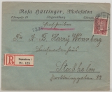 DR / Weimarer Republik, 1924, Mi.- Nr.: 362 als EF auf Auslands- Einschreiben, von Regensburg nach Stockholm (Schweden)