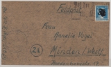 Dt. Felpost im II WK., Felpostpäckchenadresse mit 20 Rpfg. als Freigebühr, Richtung Front- Heimat, nach Minden