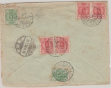 Finnland, 1900, 5 Pen. (2x rs.) + 10 Pen. (9x vs. + rs.) auf Auslandseinschreiben von Borga nach Darmstadt