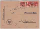 SBZ- Handstempel, 1948, Bez. 27, Leipzig, Mi.- Nr.: 168 V (3x), als MeF auf Dienst- Fernbrief von Leipzig nach Dessau