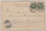 DAP, Türkei, 1907, Mi.- Nr.: 36 (2x) als MeF auf Postkarte von Smirna nach Hannover, rs. nette Ansicht (Straßenleben)