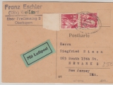 FRZ / Rheinland- Pf., 1949, Mi.- Nr.: 25 (2x), in MeF auf Lupo- Auslandspostkarte von Weildorf (ObB) nach New Jersey (USA)