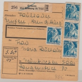 FRZ / Rheinland- Pf., 1947, Mi.- Nr.: 13 (4x vs. ) + 2x Nr.: 5 rs., in MiF auf Paketkartenstammteil für 1 Paket von Ernzen nach Neunkirchen