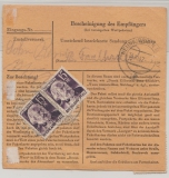 FRZ / Rheinland- Pf., 1947, Mi.- Nr.: 13 (4x vs. ) + 2x Nr.: 5 rs., in MiF auf Paketkartenstammteil für 1 Paket von Ernzen nach Neunkirchen