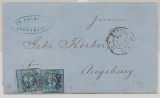 Bayern, 1863, Mi.- Nr.: 10, (2x), als MeF auf Fernbrief von Nürnberg nach Augsburg