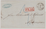 Preußen, 1855, Auslandsbrief von Stettin nach Antwerpen (Belgien), vs. mit Tax + Transitvermerk