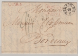 Preußen, 1827, Auslandsbrief von Berlin nach Bordeaux (Fr), vs, mit Transitstempeln (schwacher Abschlag)