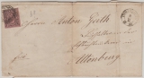 Sachsen, ca. 1860, Mi.- Nr.: 9 II als EF auf Fernbrief von Crimmitschau nach Altenburg