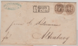 Preußen, 1867, Mi.- Nr.: 18 (b) (2x) als MeF auf Fernbrief von Bremen nach Altenburg