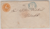 Braunschweig, 1865, 1 Sg.- GS- Umschlag (Mi.- Nr.: U4) verwendet als Fernbrief von Wolfenbüttel nach Helmstedt