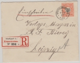 Württemberg, 1901, Mi.- Nr.: 61 als EF auf Einschreiben- Fernbrief von Stuttgart nach Leipzig