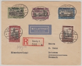 Danzig, 1932, Mi.- Nr.: 231- 235 in MiF auf Satzbrief (!), als Luftpost- Einschreiben- Fernbrief von Danzig nach Driesen