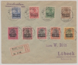 DAP Marokko, 1902, Mi.- Nr.: 7- 15, Kurzsatz, auf Einschreiben- Fernbrief von Mogador nach Lübeck