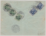 DAP, Türkei, 1914, Mi.- Nr.: 36 (3x) + 38 (2x) rs. als MiF auf Einschreiben- Fernbrief von Constantinopel nach Leipzig