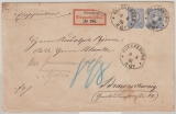 DR, Pfennig, 1881, Mi.- Nr.: 42 (2x) als MiF auf Einschreiben- Fernbrief von Bückeburg nach Braunschweig