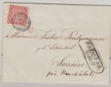 Baden, 1862, Mi.- Nr.: 12, als EF auf kl. Trauer- Auslandsbrief von Freiburg nach Serrieres / Neuchatel (CH)