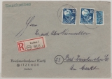 FRZ / Rheinland- Pf., 1949 / 50, Mi.- Nr.: 52 (2x), in MeF (Fremdverwendung) auf Einschreiben- Fernbrief von Itzehoe nach Bad Zwischenahn