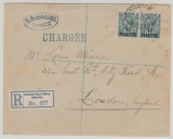 Britische Post in der Türkei, 1913, 1 3/4 Piaster- Überdruck- Marke (2x) als MeF Auf Auslands- R- Brief von Smirna nach London