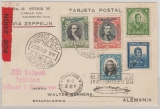 Chile, 1932, 7 Pesos + 40 Centavos MiF auf Luftpost- / Zeppelinpostkarte von Valparaiso via Friedrichshafen nach Braunschweig