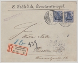 DAP, Türkei, 1914, Mi.- Nr.: 38 (2x) als MeF auf Eischreiben- Fernbrief von Constantinopel nach Dresden