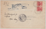 DR, Kaiserreich, Germania, Mi.- Nr.: 886 II (2x) als MeF auf Tauchbootbrief, von Schluss Zell nach Washington und zurück