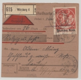DR / Infla, 1921, Mi.- Nr.: 135 als EF auf NN- Paketkartenstammteil, für 1 Paket von Würzburg nach Laufach