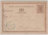 Hong Kong, 1889, 3 Ct- GS, gelaufen als Postkarte von Tientsin (?) via Honk Kong Post nach Shanghai, mit AK Stempel
