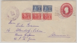 Costa Rica, 1948, 10 Cent. - GS- Umschlag + 15 Ct. Zusatzfrankatur, als Auslandsbrief von Santa Cruz nach Allendorf (D)