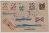 Tschechoslovakei, ca. 1920, 95 Filler- Überdruck- MiF auf Auslands- Einschreiben von Presov nach Johanngeorgenstadt