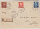 Schweiz, 1932,  Mi.- Nrn.: 259- 61, kpl. Satz in MiF (vom Nach- Ersttag), auf auslands- Einschreiben von Airolo nach Friedrichshafen