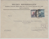 Türkei, 1929, 2,5 Kurustur- Überdruckwert + 10 Grouchi in MiF auf Auslandsbrief von Istanbul nach Berlin