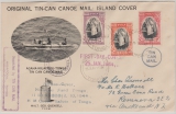 Tonga, 1944, 9 d. MiF auf Tincan- Mail (vs. und rs. zugepflastert mit Stempeln) von Niuafoou nach Remnera (NZ)