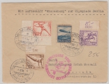 DR 616 u.a., auf Brief zur Olympiafahrt 1936, von FF/M. via Berlin nach Pasewalk, rs. mit Transitstempel