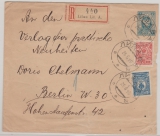 Russ. Reich, 1910, 7- Kopeken- GS- Umschlag + 13 Kop. Zusatzfr., in MiF als R-  Auslandsbrief von Libau (Lit.) nach Berlin