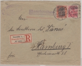 DR, Germania- Reichspost, 1902, Mi.- Nr.: 56 + 59 in MiF auf Einschreiben- Fernbrief von Neustettin nach Hamburg