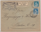 Schweiz, 1922, Mi.- Nr.: 170 x (2x, a + b) als MeF auf Einschreiben- Auslandsbrief von Basel nach Berlin, rs. Devisenkontrollzettel